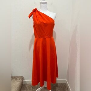 Kate Spade Twill One Shoulder Midi Dress Orange Sz US 8